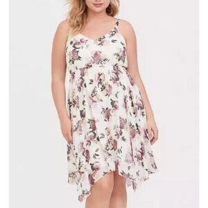 Torrid Sz 4x Floral Lilac Print Chiffon Handkerchief midi Dress flowy Soft Girl